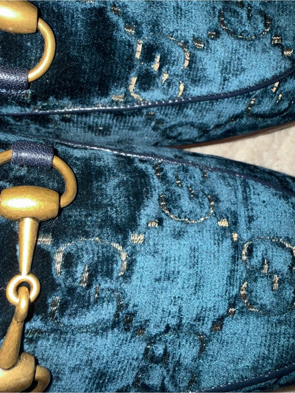 Gucci Dark Green Velvet Horsebit Loafers